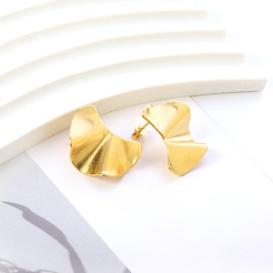 Geometric <b>Stud</b> <b>Earrings</b> 18k Gold Plated Zinc Alloy Irregular Wave Design Fashion Jewelry - Product Image 1