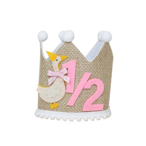 Rose <span class=keywords><strong>1</strong></span>/2 Demi-<span class=keywords><strong>anniversaire</strong></span> Décorations Fête Canard Couronne Chapeau et Mi-chemin à Une Chaise Haute Gland Bannière pour Bébé Fille Garçon Filles - Product Image 2