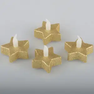 Новый Рождественский подарок золотой порошок чайный свет в форме звезды покрытый золотой порошок теплый белый светодиодный чайный свет свечи с батареями