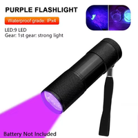 Mini Linterna UV de Aluminio con 9 LED de Luz Púrpura, Detector de Orina de Mascotas y Escorpiones, para Camping, con Fuente de Alimentación CC, Aleación de Aluminio