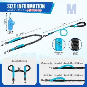 ללכת שני כלבים בקלות כפול leash bungee עם ידית אנטי-טוויסט 360 עיצוב מסתובב הדפס רפלקטי רפלקטיבי בטיחות לחיות מחמד - Product Image 4