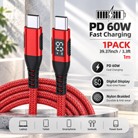 Kabel USB C ke USB C 100W dengan Layar LED Digital, Pengisian Cepat PD, Transfer Data 480Mbps, Kabel Tipe C Berbahan Nilon Kepang, 1M 2M 3M