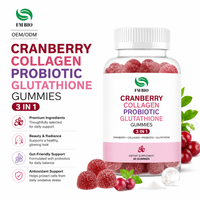 Fruitige Cranberry Gummies met vier ingrediënten, rijk aan collageen, glutathion en probiotica. Dagelijks voedingssupplement voor vrouwen.