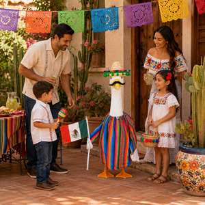 Disfraz de Ganso Mexicano para Fiesta, Vestido a Rayas Arcoíris, Sombrero, Bandera, Decoración para Jardín o Porche - Product Image 6