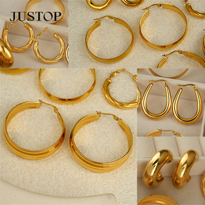 JUSTOP Spot Portfolio Juego de Pendientes de Acero Inoxidable Impermeables, Aros Gruesos, Chapados en Oro de 18K, con Diseño de Nudo, Joyería de Moda de Tendencia, Resistente al Deslustre - Product Image 5