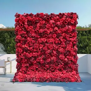 8 * 8ftカスタム5d3d人工赤ブルゴーニュバラの花の壁の背景結婚式の装飾アイテム