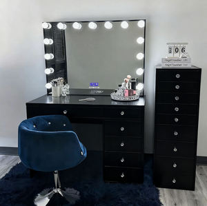 Mesa de Maquillaje OEM <span class=keywords><strong>con</strong></span> Espejo Digital Iluminado, <span class=keywords><strong>Cajones</strong></span> <span class=keywords><strong>con</strong></span> Perillas de Cristal y Cómoda Alta, Tocador de Diseño Personalizado para Exportación - Product Image 4