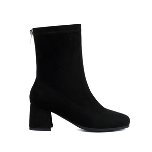 WETKISS <span class=keywords><strong>Bottes</strong></span> à talons bas classiques, bon marché, personnalisées, grande taille 45, fermeture à glissière au dos, bout carré, <span class=keywords><strong>bottes</strong></span> courtes extensibles, bottines noires pour femmes des années 70 - Product Image 1