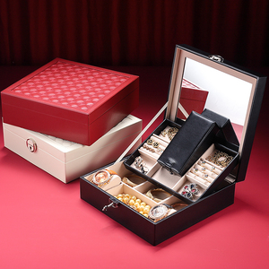 DIGU - <span class=keywords><strong>Joyero</strong></span> de Piel Sintética de Lujo, Organizador de Joyas de Gran Capacidad, Estuche de Almacenamiento de Joyas de Doble Capa con <span class=keywords><strong>Espejo</strong></span> y Mini Estuche de Viaje - Product Image 2