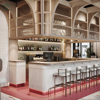 Chaises de restaurant en bois, comptoir d'éclairage LED pour café, canapé et tables pour la décoration intérieure de restaurant