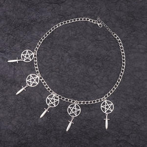 Collar con Colgante de Espada y Estrella de Cinco Puntas, Aleación de Zinc, Cadena Gótica para Clavícula, Colgantes con Temática de Oro Blanco, Multicapa - Product Image 2