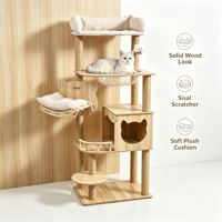 Arbre à chat multi-niveaux - Structure d'escalade pour chat avec poteaux en bois intégrés et cabane, étagère capsule spatiale