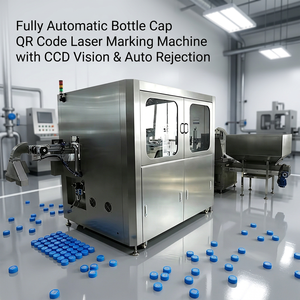 Codeur de codes QR entièrement automatique pour bouchons de bouteilles, avec impression laser, alimentation en cascade, inspection par vision CCD et rejet automatique - Product Image 1