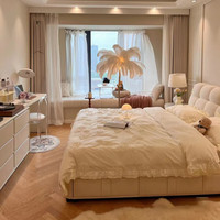 Lit de rangement moderne et luxueux en cuir de couleur crème avec taille Queen et garantie de 3 ans