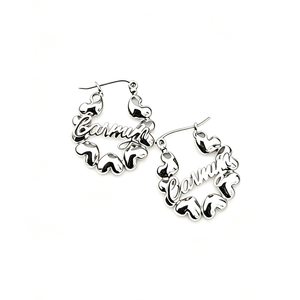<span class=keywords><strong>Orecchini</strong></span> a Cerchio UWIN 22mm con Cuore in Bambù e Targhetta Iniziale, Graziosi <span class=keywords><strong>Orecchini</strong></span> per Bambine, Placcati in Oro PVD, Regalo Speciale per Ragazze - Product Image 3