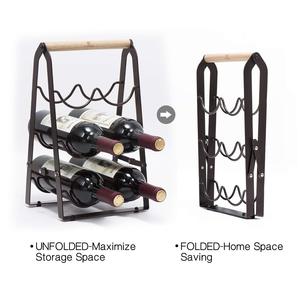 Estante plegable para vino, <span class=keywords><strong>encimera</strong></span> de 3 niveles, diseño rústico clásico, 6 botellas, soporte de cocina, estante de <span class=keywords><strong>madera</strong></span> y Metal - Product Image 4