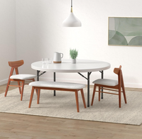 Table ronde en plastique au design moderne avec pieds pliants pour repas en plein air