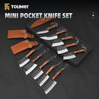 TOLIMER MK-3004 Couteau pliant mini porte-clés de camping en acier inoxydable à motif Damas avec manche en bois – Vente chaude