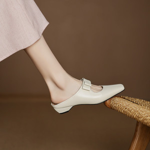 <b>Half</b>-<b>slip</b>-on <b>slip</b>-on shoes with a headband and an empty bow at the back, simple and versatile casual shoes - Product Image 3