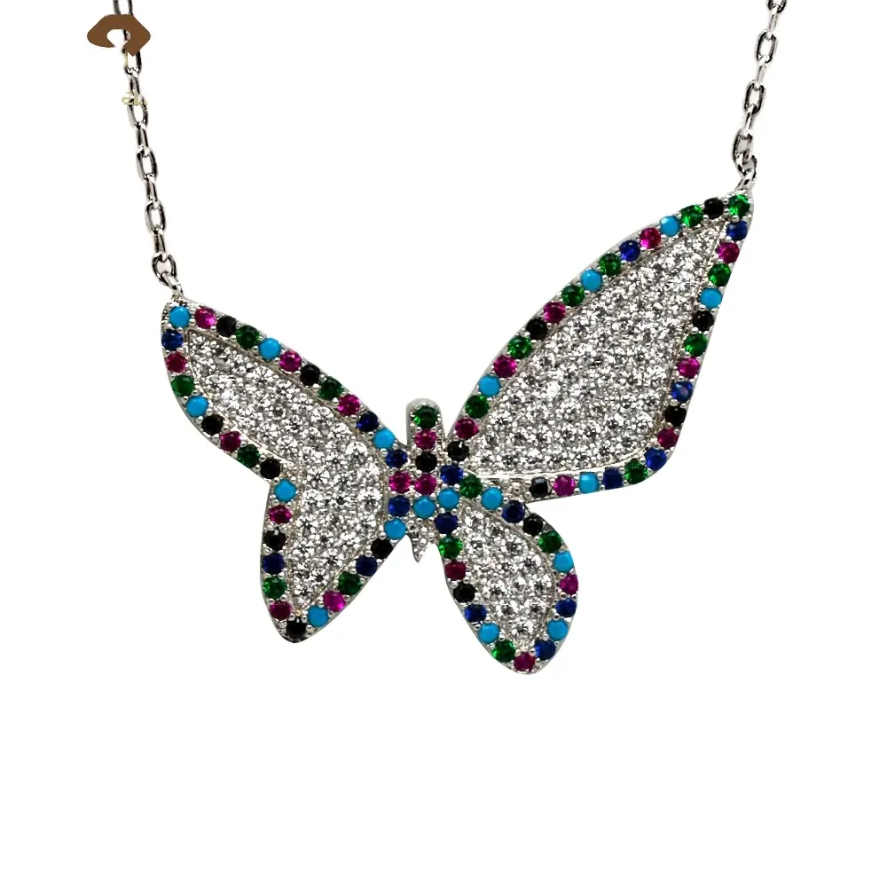 Fine Jewelry Necklace Butterfly Shape Zircon 925 Sterling Silver Women's Jewelry Necklace