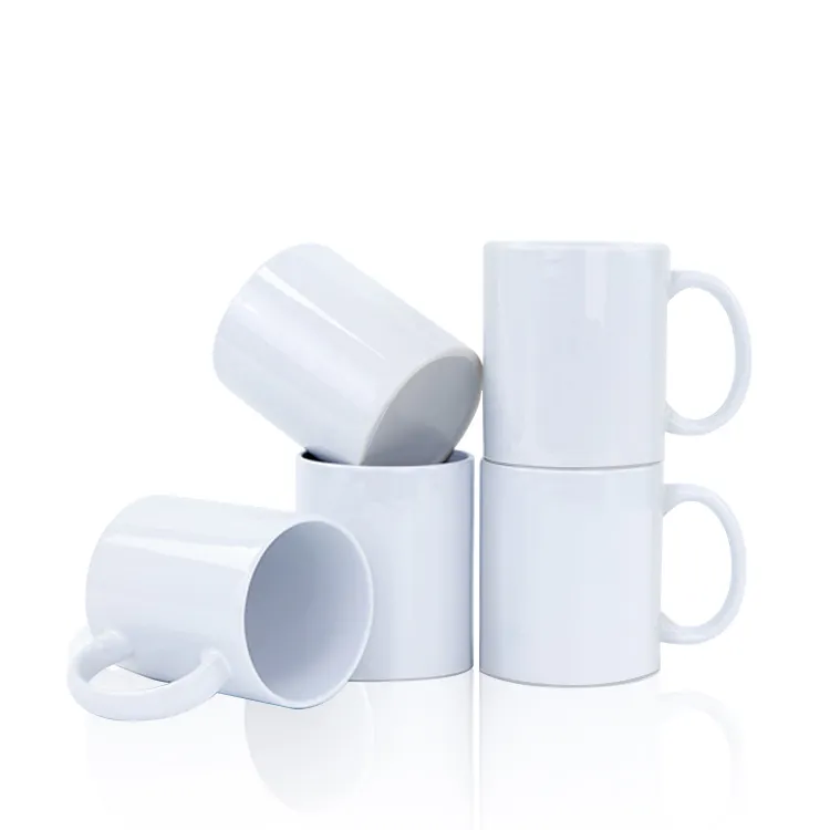 شعار مخصص التسامي فارغة 11 أونصة كوب قهوة عادي قلب أبيض 11 أونصة كوب سيراميك مع مقبض