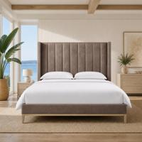 Lit de luxe sur mesure en cuir extensible avec tête de lit personnalisable et base en chêne pour hôtel de luxe