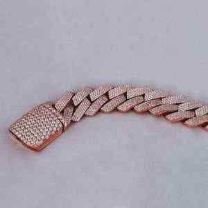 Moissanite Iced Out Cuban Link Bracelet 925 Sterling Silver Rose Gold Plated Trendy Hip Hop Chain Jewelry Gift for <b>Men</b> Women - Product Image 3