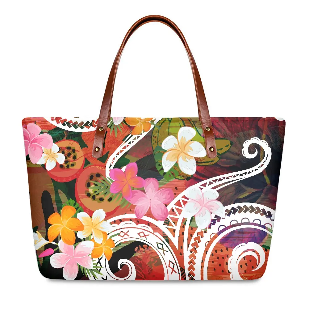 กระเป๋าผ้าใส่ของพร้อมซิปสำหรับผู้หญิง,กระเป๋าถือลำลองพิมพ์ลายชนเผ่าโพลีนีเซียดอกไม้แบบฮาวายโลโก้แบบเฉพาะ