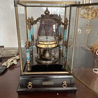Horloge de table mécanique à balancier volant en laiton émaillé cloisonné couleur bronze antique SM rétro