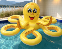 Bouée gonflable pieuvre jaune, jouet de natation interactif pour enfants et adultes avec 6 anneaux de jeu