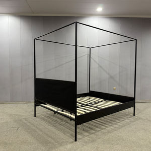 Struttura a baldacchino matrimoniale in metallo quadrato con testiera imbottita in tessuto <span class=keywords><strong>verde</strong></span> scuro, colore personalizzato, mobili per camera da <span class=keywords><strong>letto</strong></span> - Product Image 4