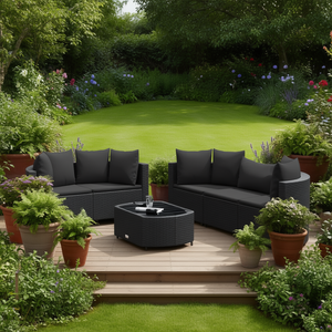 Black Outdoor Garden <b>Sofa</b> Set PE Wicker <b>Rattan</b> High-Density Foam Cushions Waterproof Patio Furniture - Product Image 2