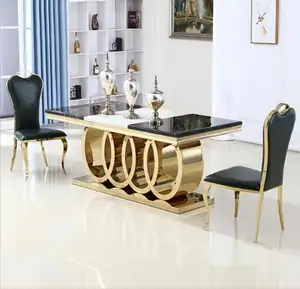 2023 nuovo prodotto luxury pub mesa marmol tavoli da ristorante bistro gold metal base tavolo da pranzo quadrato con piano in marmo