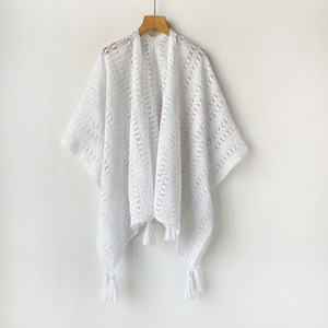 Chal de punto de ganchillo calado blanco estilo étnico bohemio para vacaciones en resort playero - Product Image 4