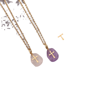 Collana semplice in acciaio inox per le donne in pietra naturale clavicola maglione con placcatura in oro accessorio per il regalo - Product Image 1