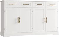 Buffet de cuisine blanc haut avec 4 tiroirs, grand meuble de bar à café, table de buffet moderne pour salle à manger et salon