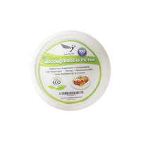 Assiette jetable ronde de 7 pouces en bagasse, résistante, écologique, biodégradable, sans PFAS, résistante à l'huile et à l'eau, compatible micro-ondes, pour fêtes