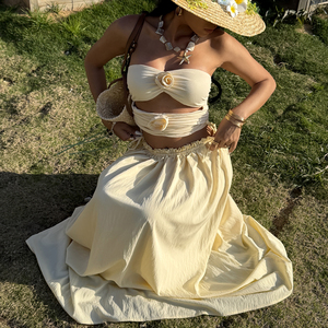 Jupe longue évasée unie respirante à taille naturelle avec cordon de serrage latéral, jupe décontractée d'été - Product Image 5