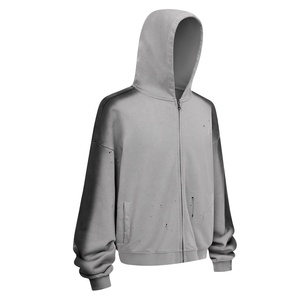 Sweat à capuche zippé en coton lourd 430 g/m² avec logo personnalisé, impression par pulvérisation, ensemble couple, streetwear, vente en gros - Product Image 2