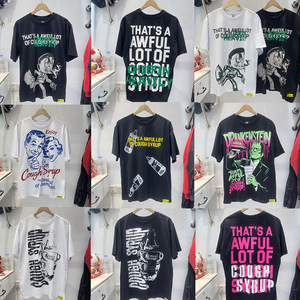 T-shirt a maniche corte in puro cotone di alta qualità, stile streetwear europeo-americano, con stampa 'THAT'S AWFUL LOT COUGH SYRUP' - Product Image 3
