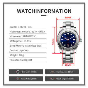 Cadran de montre personnalisable (nom/logo) avec mouvement mécanique automatique NH35, verre saphir, étanche 100 mètres, montre de luxe sans logo - Product Image 6