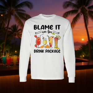 Camiseta de manga larga unisex con cuello redondo para adultos, con estampado 'Blame It On The Drink Package', promocional - Product Image 3