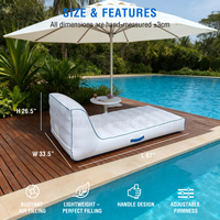 Chaise longue d'extérieur gonflable en PVC avec couverture en tissu contrasté à bord bleu Chaise longue flottante de piscine portable pour adultes bronzant