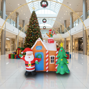 Décoration de noël commerciale et personnalisée, maison <span class=keywords><strong>gonflable</strong></span> publicitaire de 1.8M de haut avec arbre et père - Product Image 1