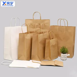 出厂价格棕色牛皮纸购物袋可重复使用硬质超大快餐包装外卖袋