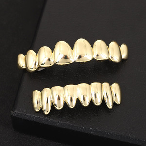 Grillz Hip Hop irréguliers à huit dents pour hommes et femmes, accessoires dentaires plaqués or brillant - Product Image 3