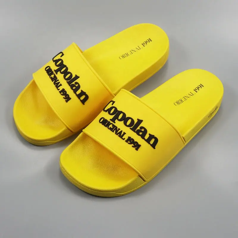 Guangzhou Hot Sale Latest Women PU And PVC rubber 3D Embossed Custom Logo Flat slides Sandal sliders custom
