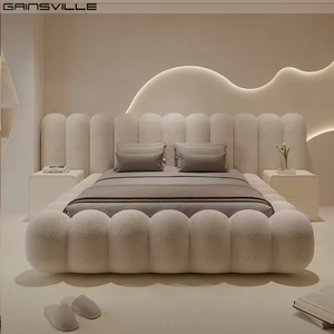 Letto matrimoniale imbottito in tessuto, design minimalista, moderno, per camera da letto, con struttura queen size - Product Image 2