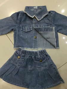 2 pz/set primavera autunno moda morbida manica lunga per bambini jeans Top + gonna plissettata 2 pezzi Set abbigliamento per ragazze alla moda - Product Image 2