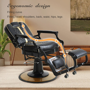 Sillón de Barbería Clásico de Lujo, Estilo Europeo Retro, Negro, con Base Giratoria de 360 Grados, Ajustable - Product Image 4